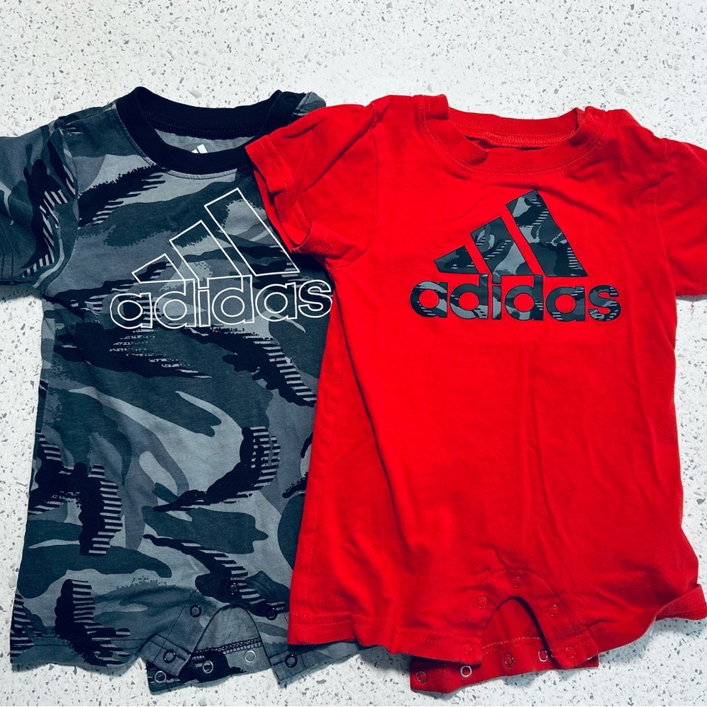 Adidas Kids' Black Camo and Red Logo Tees